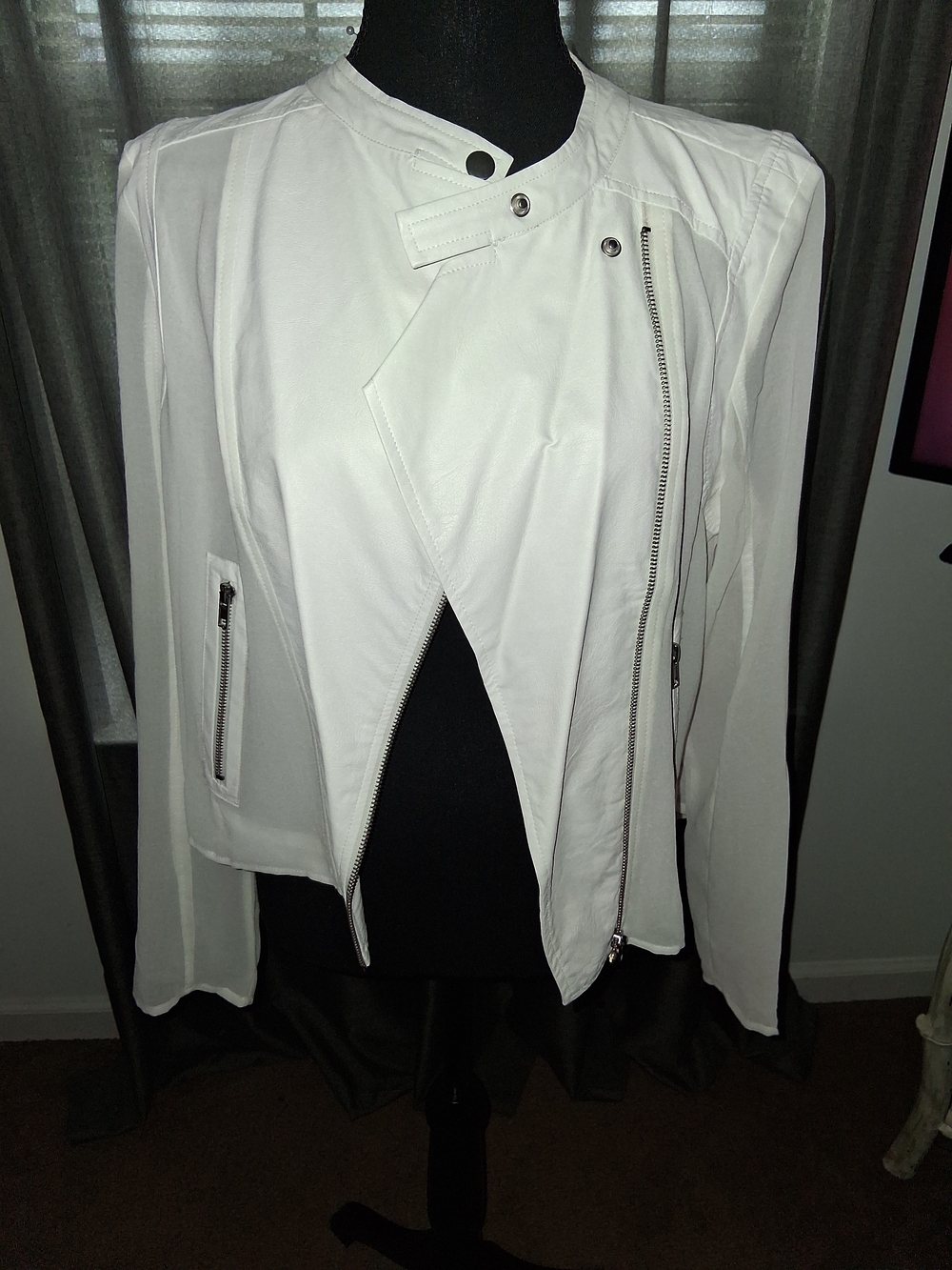 Shinestar White Asymmetrical Zip Leather Jacket